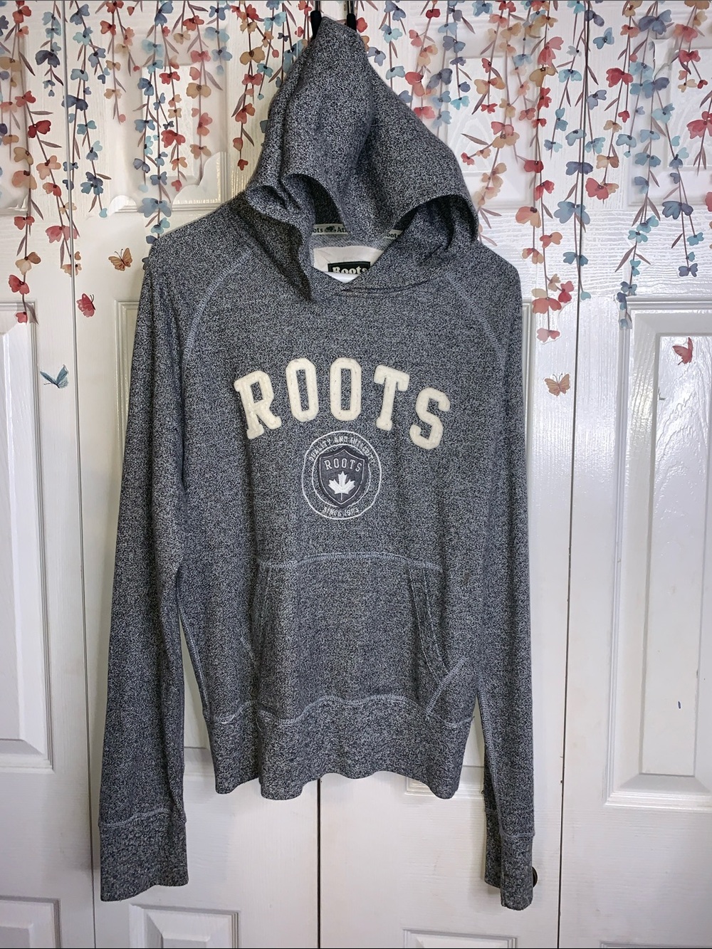 Roots Gray Hooded Sweatshirt with Cream Logo